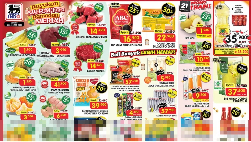 Daftar Lengkap Harga dan Produk Promo JSM Superindo Periode 20-22 Februari 2026. Foto: Mureks - compleatthought.com